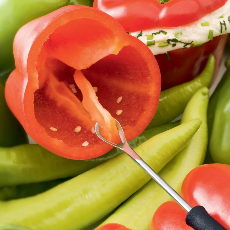 triangle Pepper Corer - Stainless Steel - Easily Removes Core, Seeds, Pith & Ribs of Peppers - Non-Slip Handle - Dishwasher Safe - Image 4